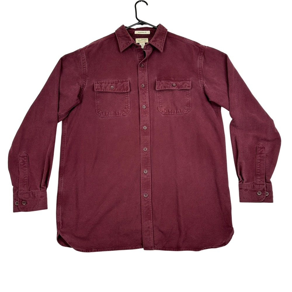 L.L. Bean Chamois‎ Shirt Mens Large Tall Red Traditional Fit Long Sleeve Button